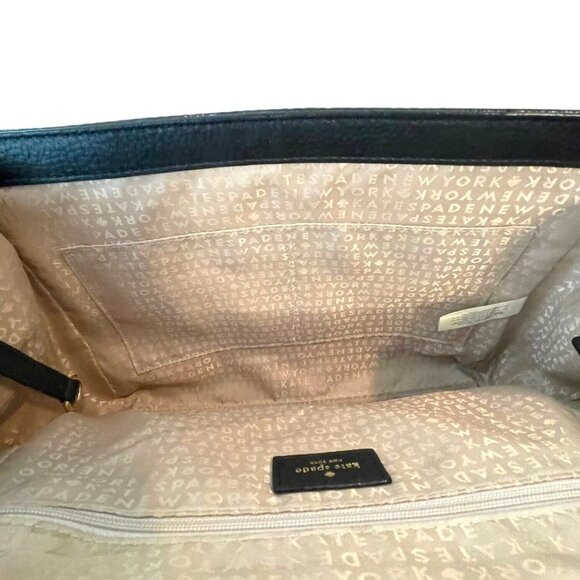 Kate Spade Black Leather Laurel Magnolia Top Handle Suede Sided Shopper Purse - Picture 7 of 11
